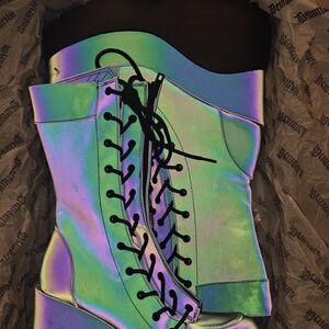 Holographic Lace-Up Ankle Boots